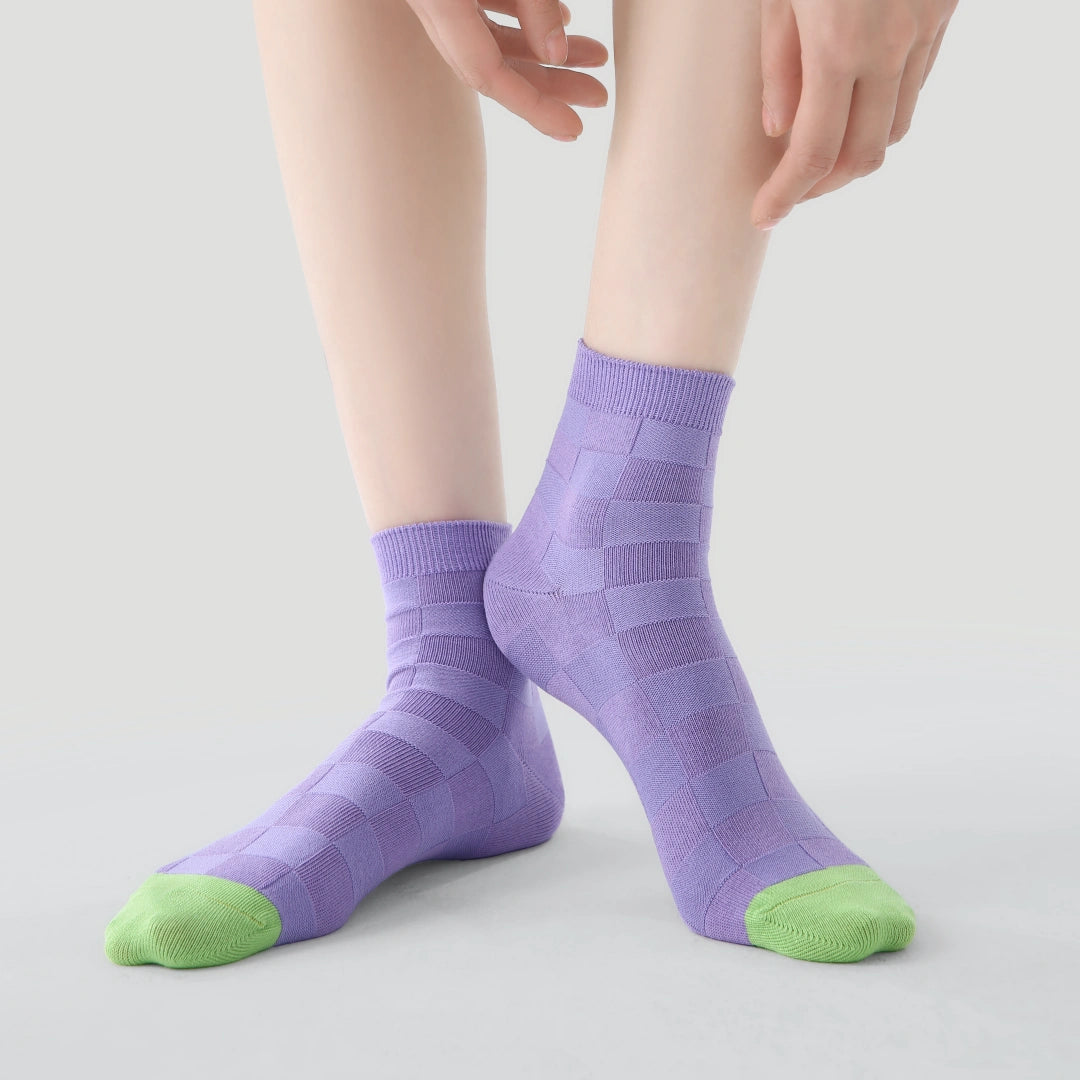 "Mosaic Dream" Geometric Color-block Ankle Socks 3-Pack