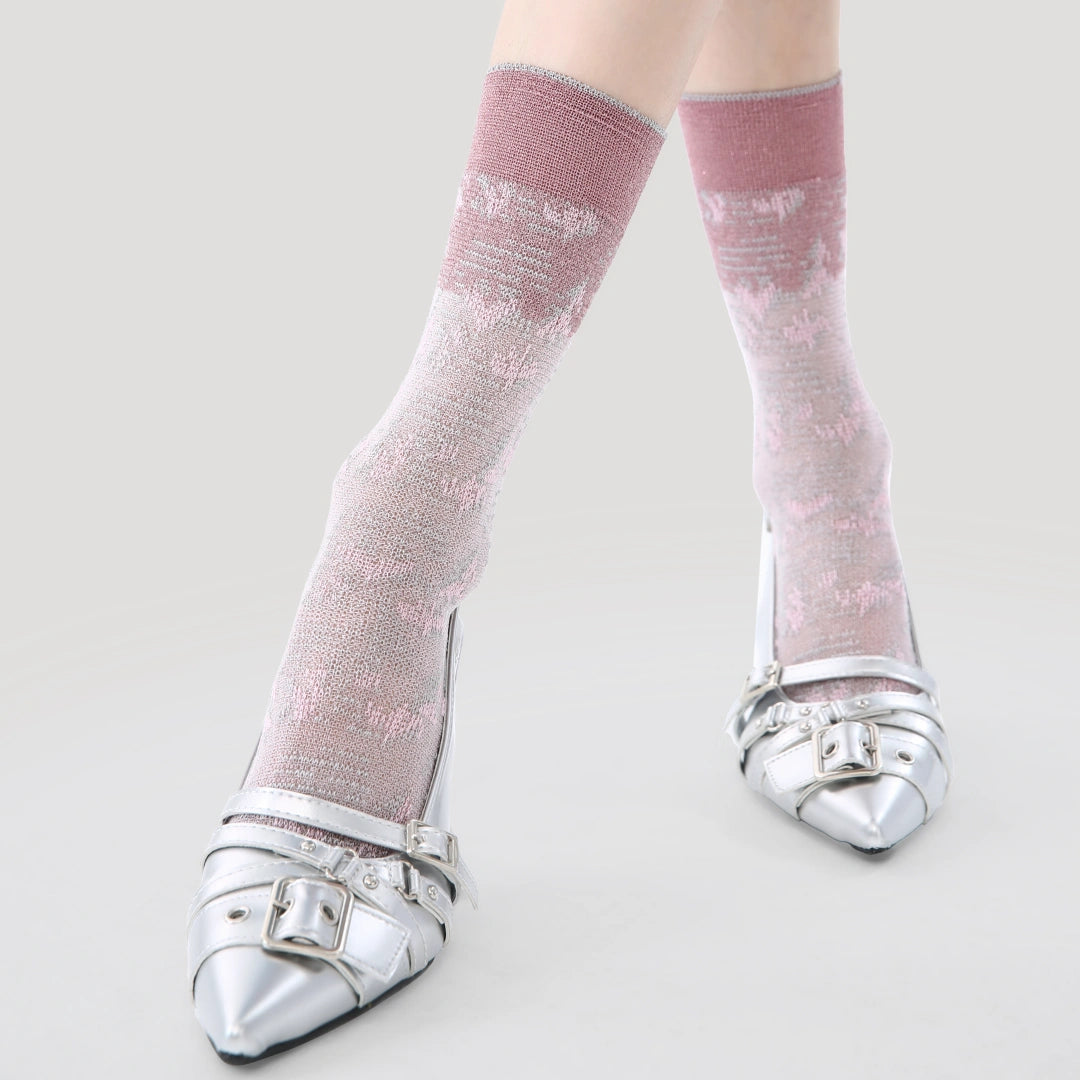 Women's Metallic Lurex Sheer Mesh Socks - product photo showing breathable mesh comfort