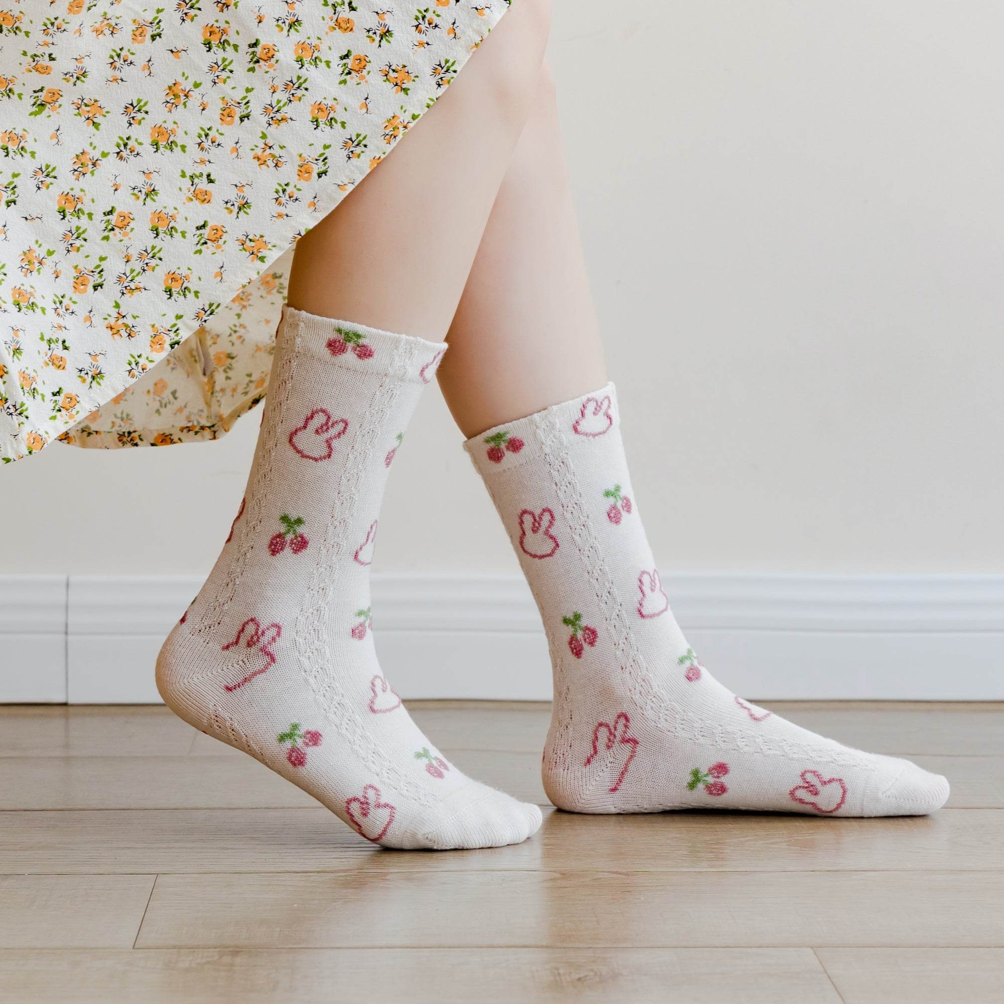 Kid's Girls' Textured Bunny & Bow Crew Socks - 5 Pairs - Weavasocks