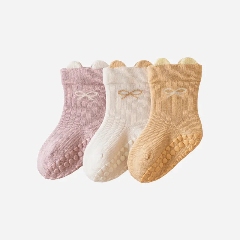 Babies Dainty Bow Grip Socks-3 Pairs