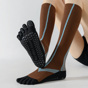 Professional Non-Slip Five-Toe Yoga Knee-High Socks - detail photo showing secure grip comfort