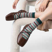 Women's Designer 3D Tufted Floral & Metallic Stripe Crew Socks (3-Pack)