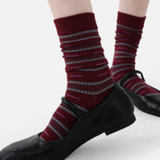 Women's Designer 3D Botanical Leaf & Shimmer Stripe Crew Socks (3-Pack)
