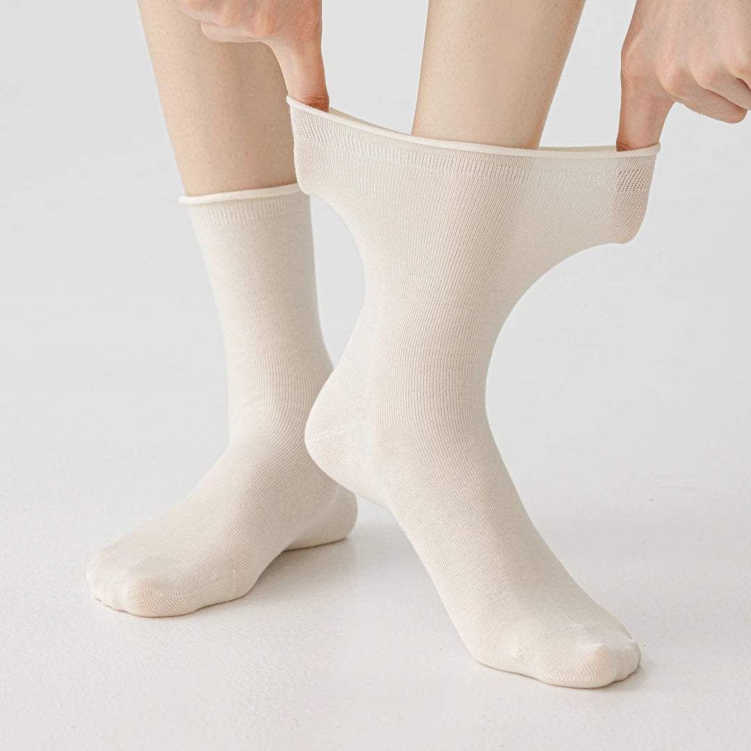 Women's 98% Cotton Ultra-Soft Roll-Top Crew Socks - product photo showing soft cotton-rich comfort