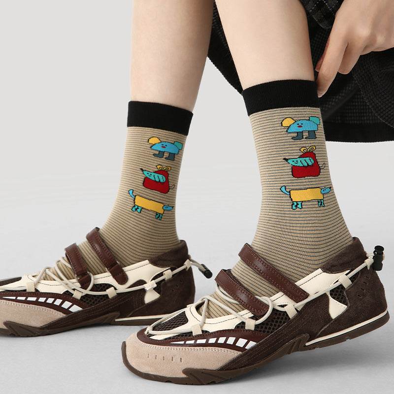 Women's Whimsical Doodle Crew Socks - 3 pairs