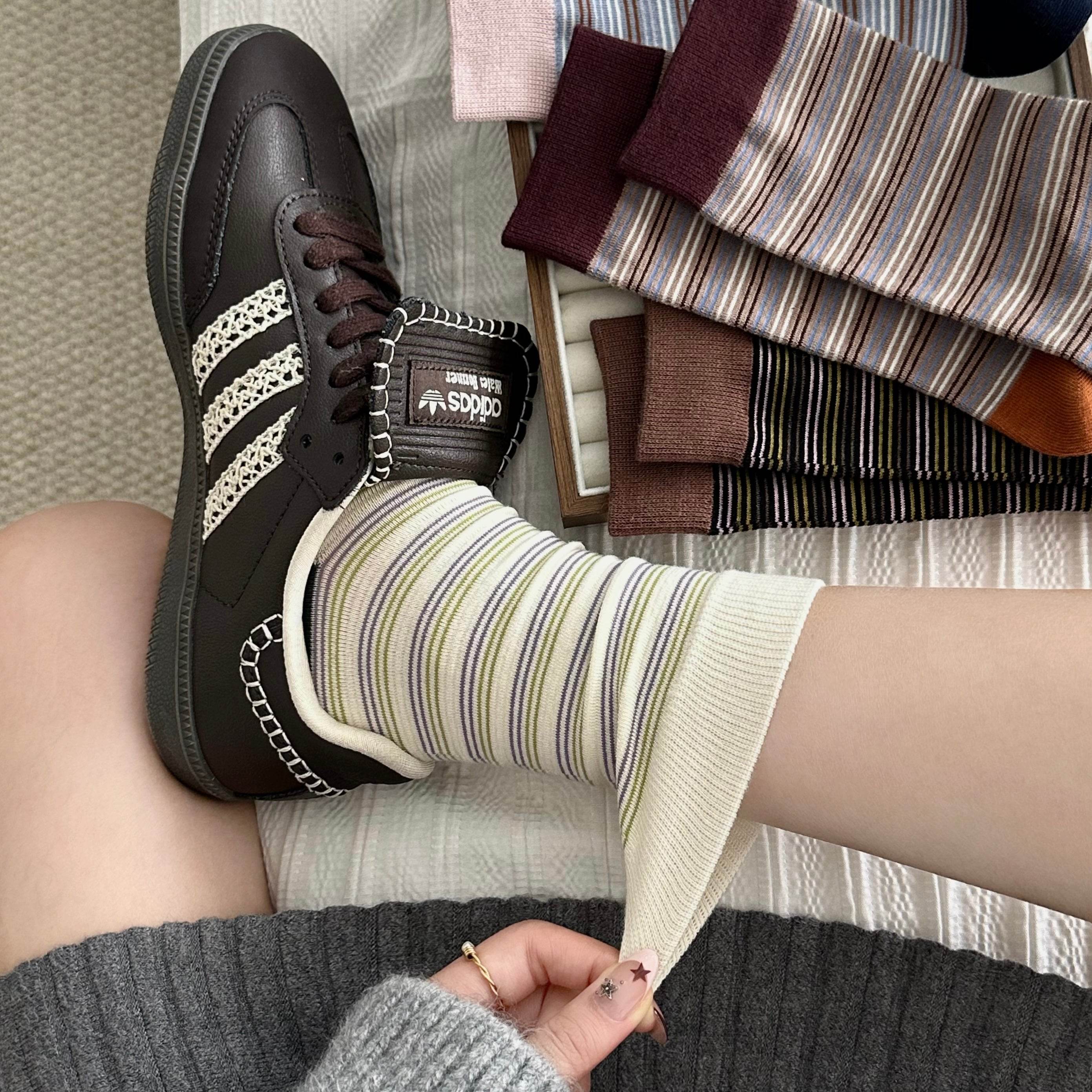 Women's Color Block Cuff Striped Socks - Single Pair