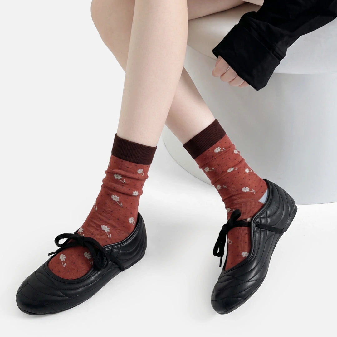 Women's Designer Retro Floral & Shimmer Plaid Crew Socks (3-Pack)