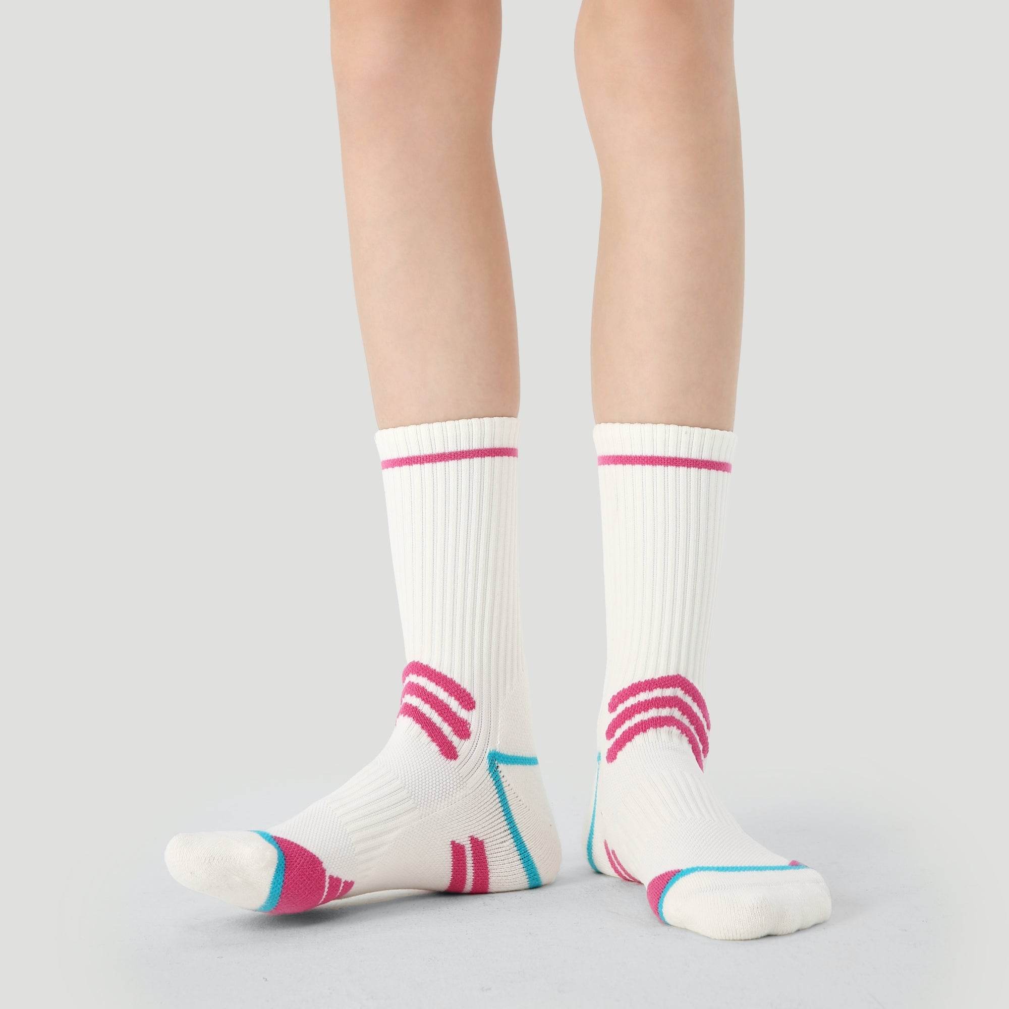 Women's Performance Cushioned Crew Socks - White / Neon Pink / Teal