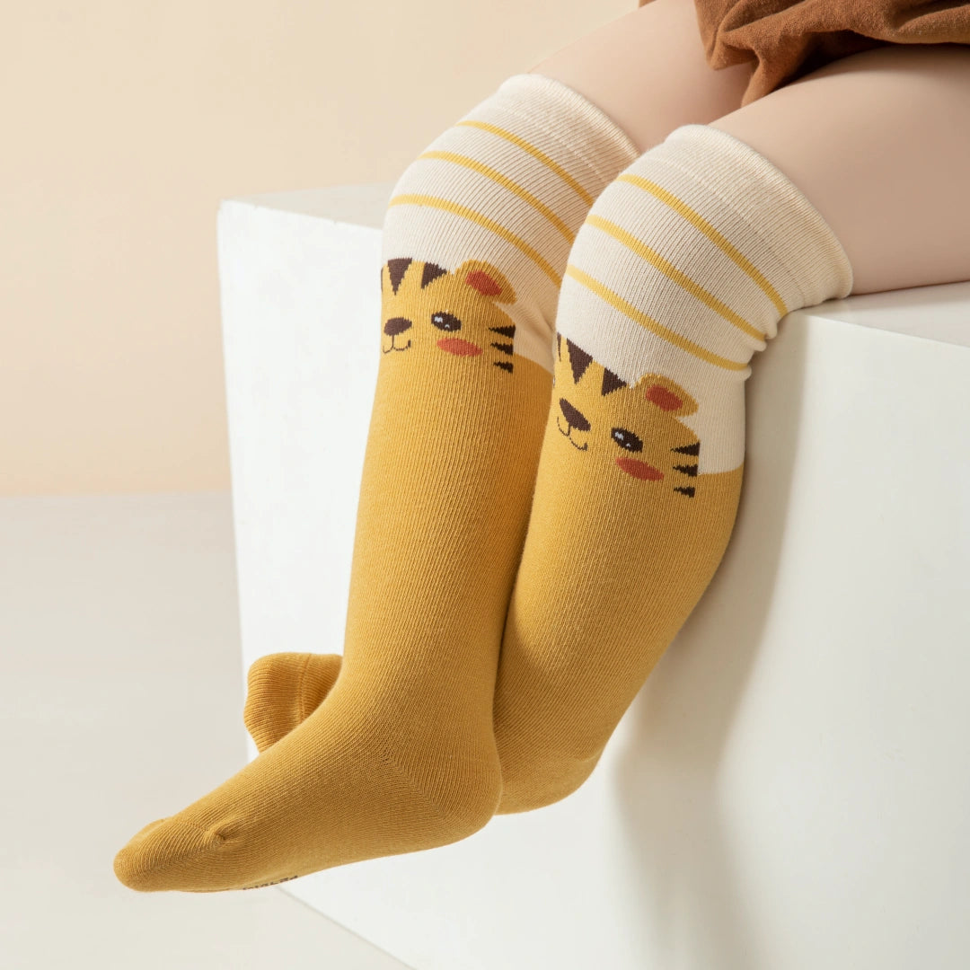 Baby’s Cartoon Tiger & Panda Striped Knee-High Socks 3-Pack