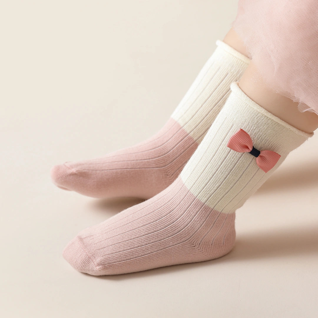 Baby’s Sweet Ribbon Bow Two-Tone Socks 4-Pack