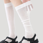 Women's Sheer Diamante Bow Calf Socks - product photo showing seamless stretch comfort