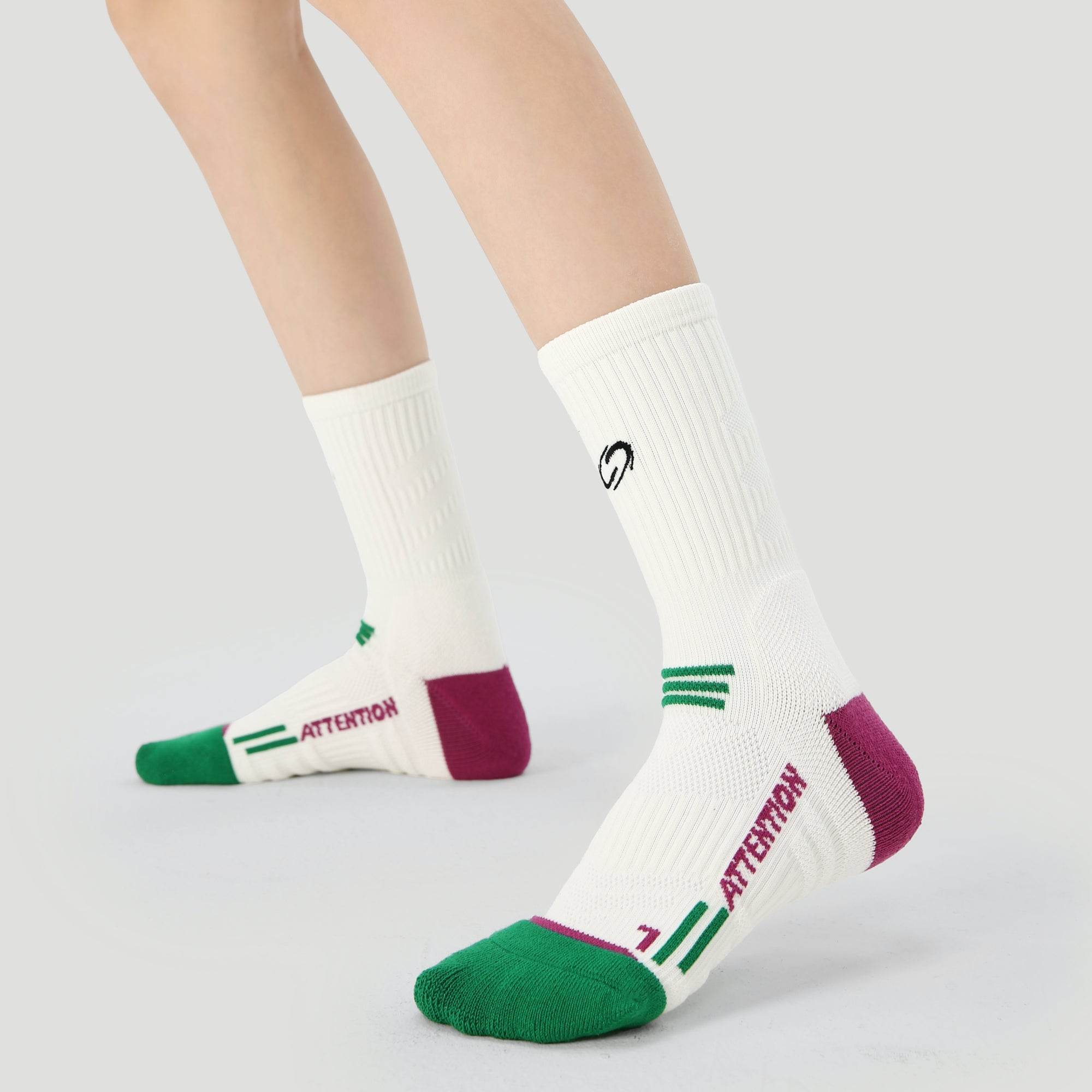 Women's Performance Cushioned Crew Socks - White / Forest / Berry