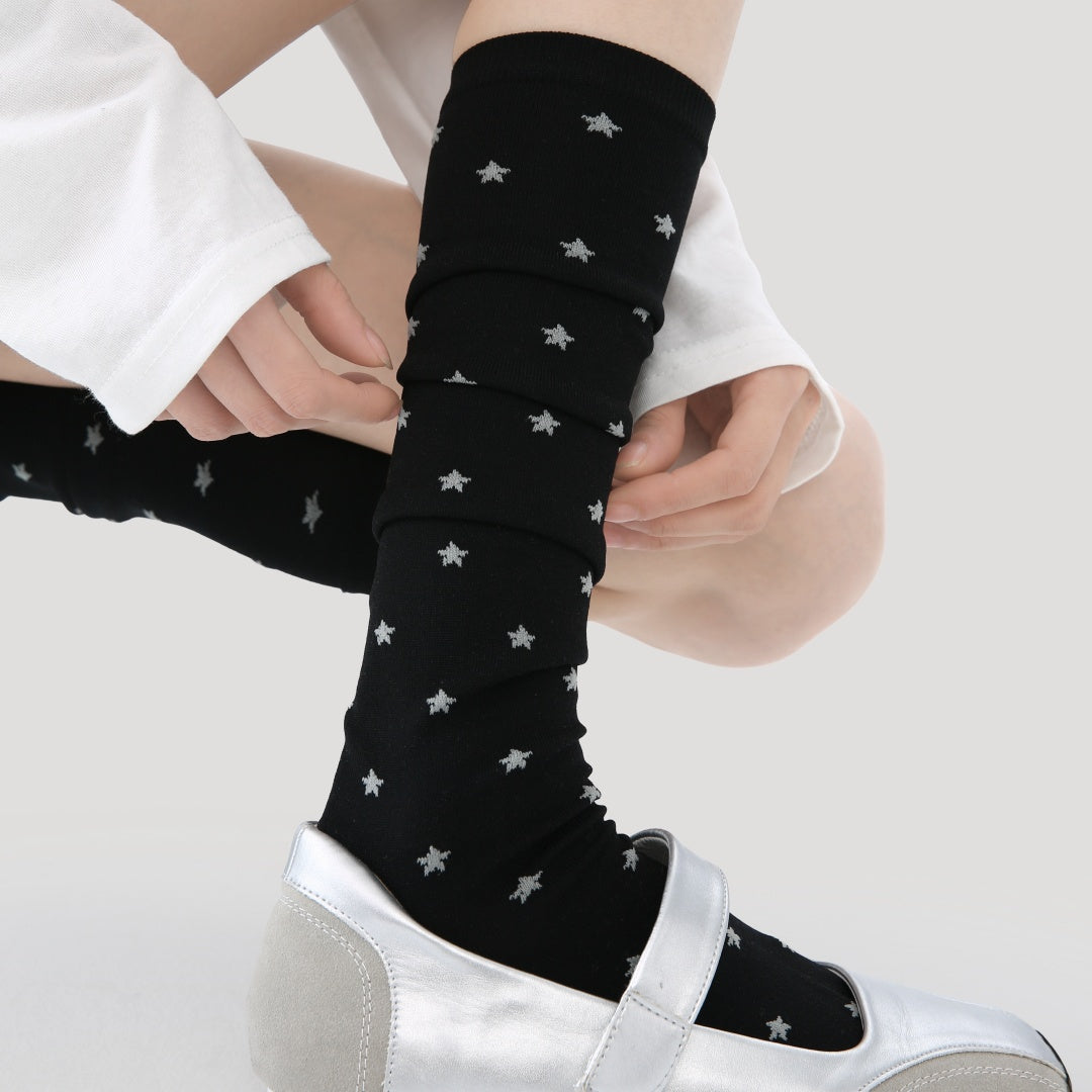 Women's Shimmer Star Knee-High Socks - product photo showing seamless stretch comfort