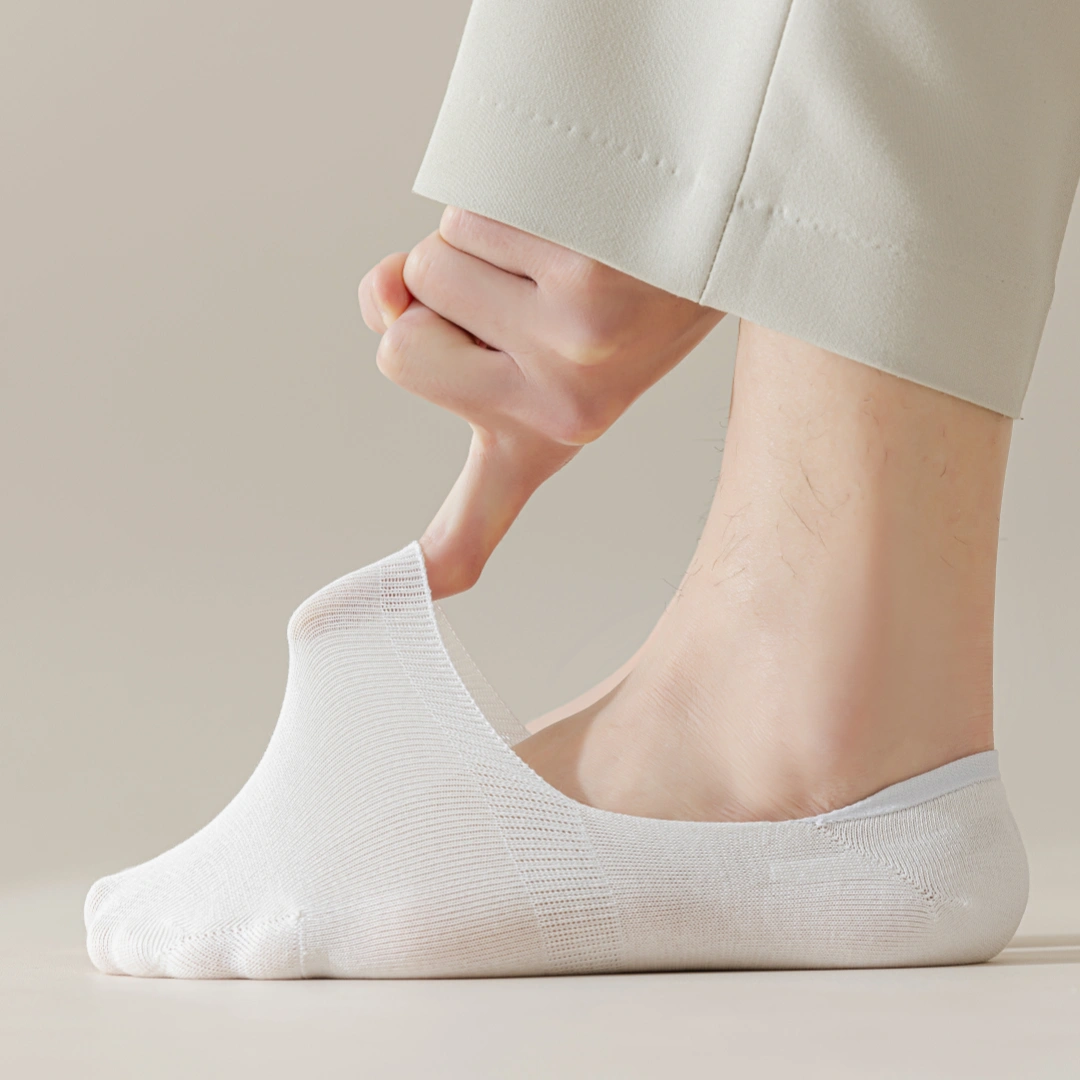Men's Mulberry Silk & Modal Ultra-Thin No-Show Socks - product photo showing modal and mulberry silk comfort