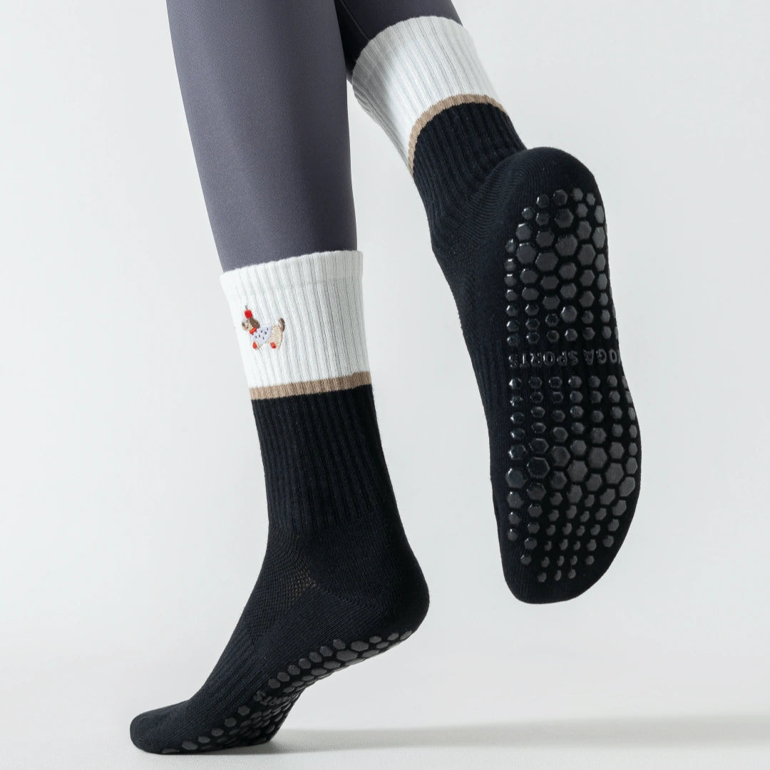 Women's 92% Cotton Yoga Mesh Crew Socks - product photo showing secure grip comfort