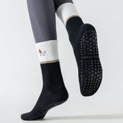 Women's 92% Cotton Yoga Mesh Crew Socks - product photo showing secure grip comfort