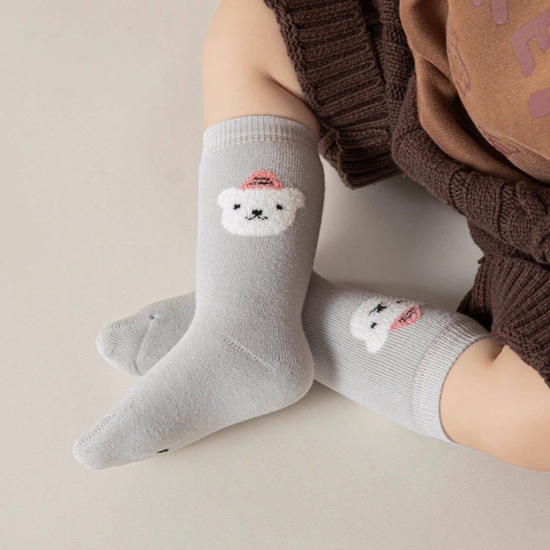 Baby’s Fuzzy Terry Bear Embroidery Socks 3-Pack