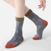 Women's Designer Abstract Floral & 3D Tufted Crew Socks (3-Pack)