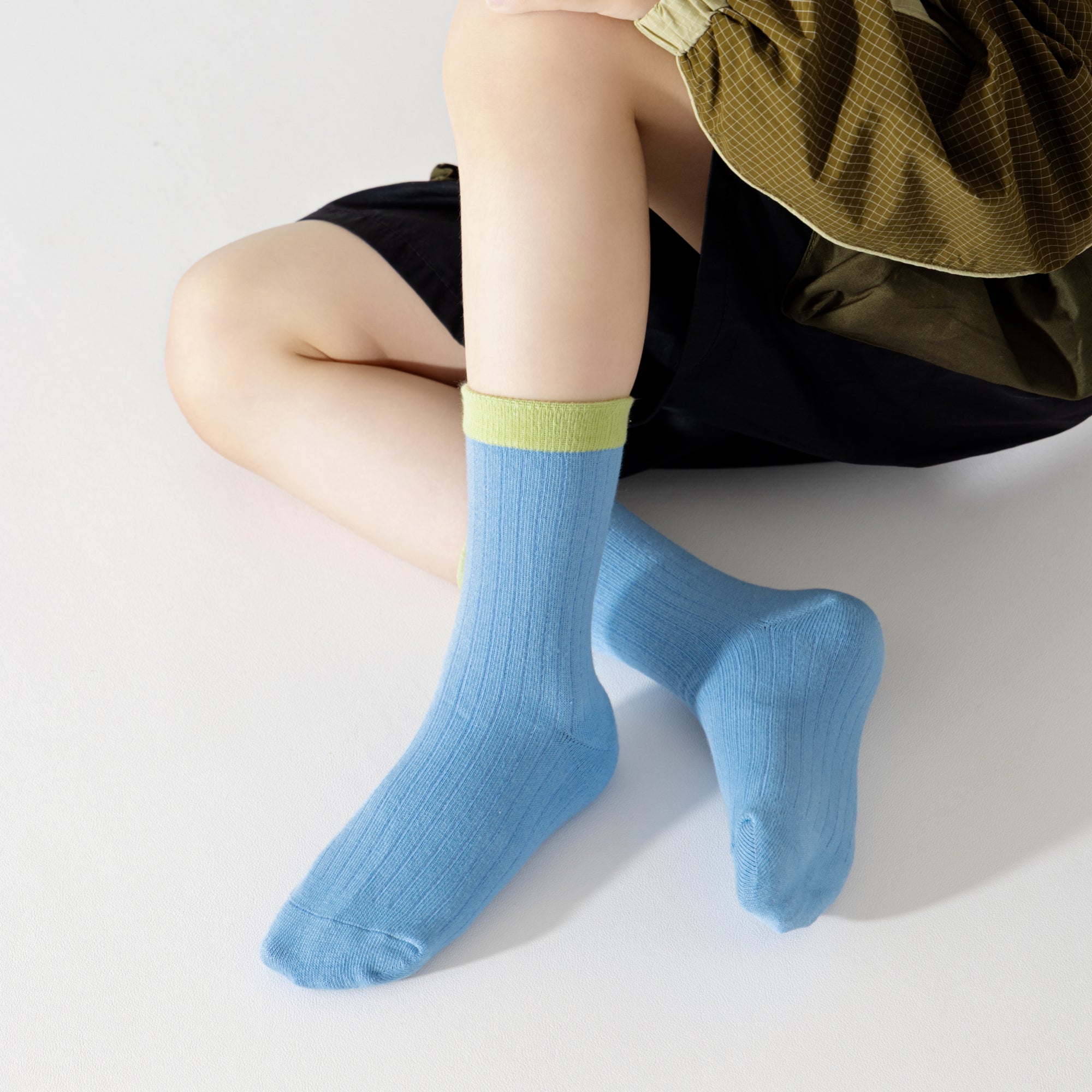 Kid's Tipped Cuff Ribbed Cotton Socks - 5 Pairs