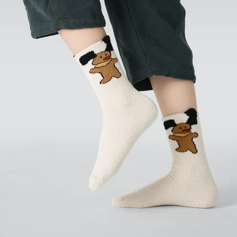Kid's Cozy 3D Dog Fuzzy Socks - 4 Pairs