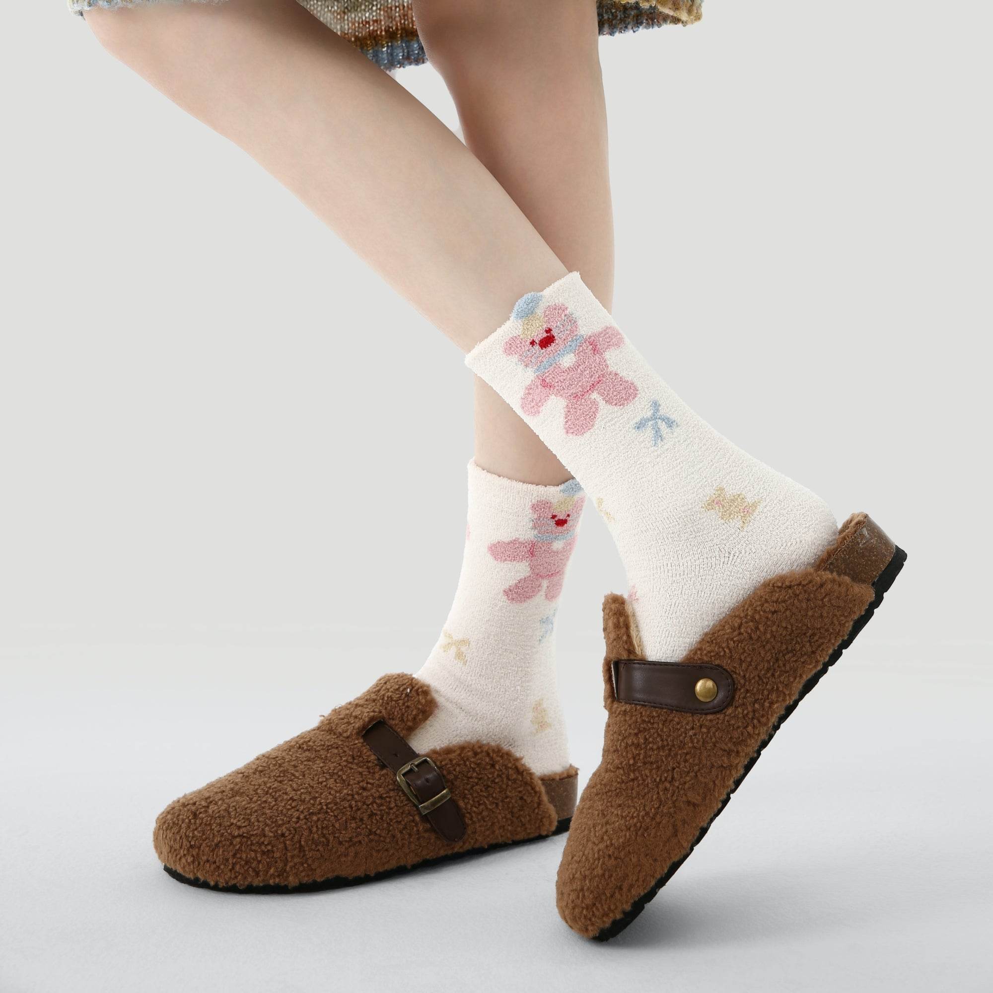 Women's Fuzzy Bunny & Bear Crew Socks - 3 pairs