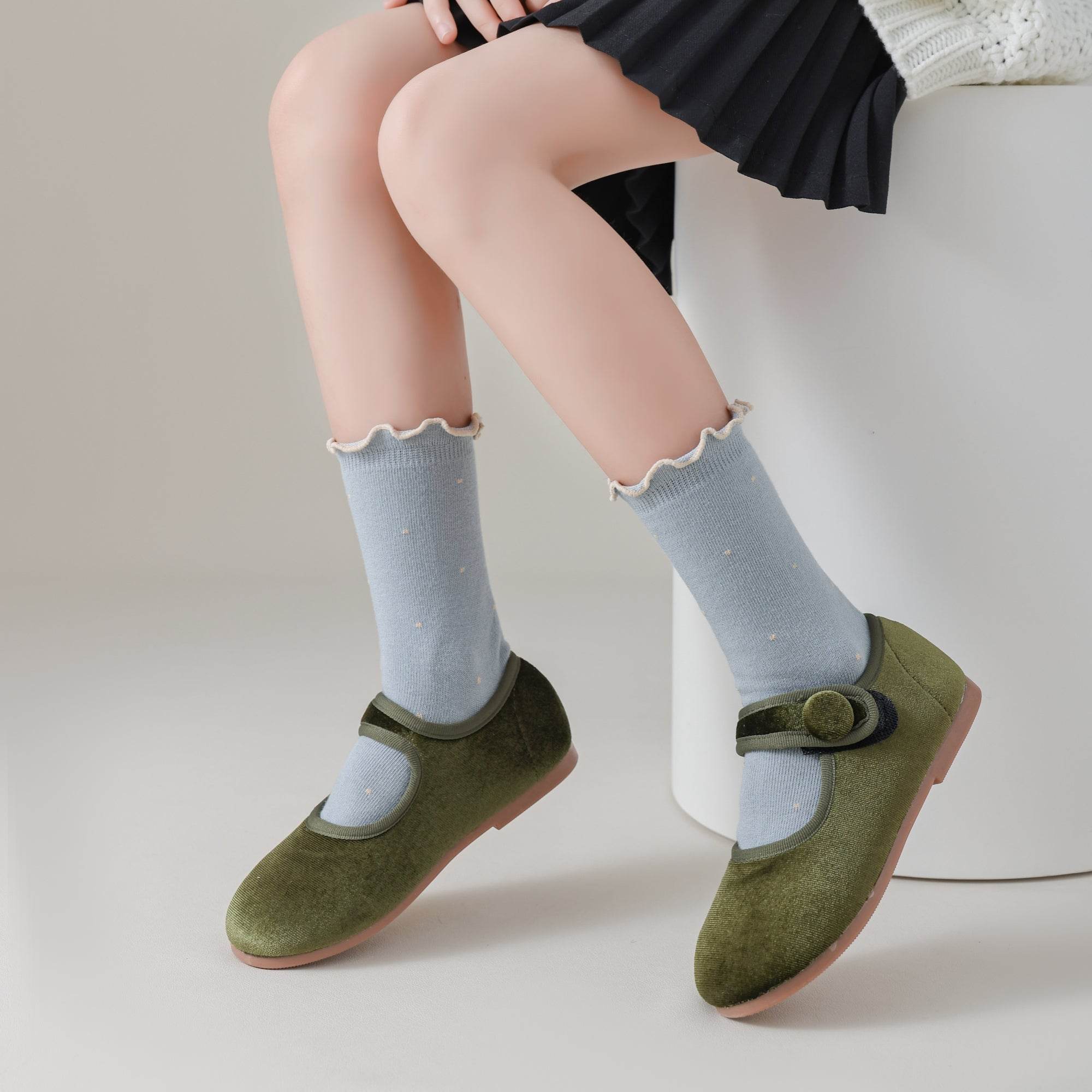 Kid's Pastel Dot Lettuce Cuff Socks - 4 Pairs - Weavasocks