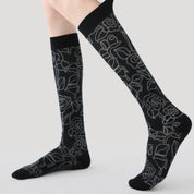 Women's Sheer Graphic Rose Calf Socks - product photo showing seamless stretch comfort