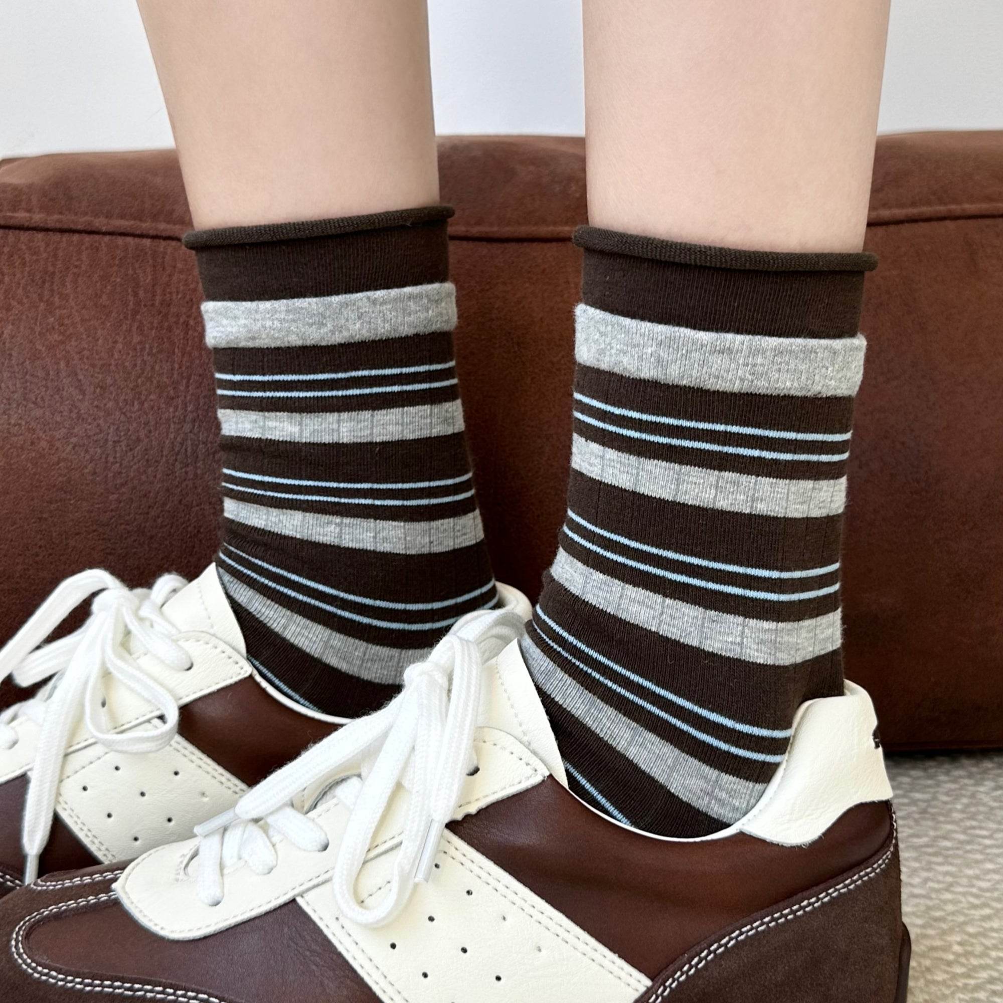 Women's Combed Cotton Stripe Crew Socks - Single Pair