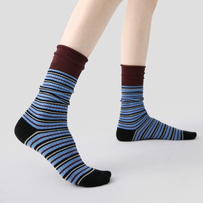 Striped Cuff Socks - Maroon