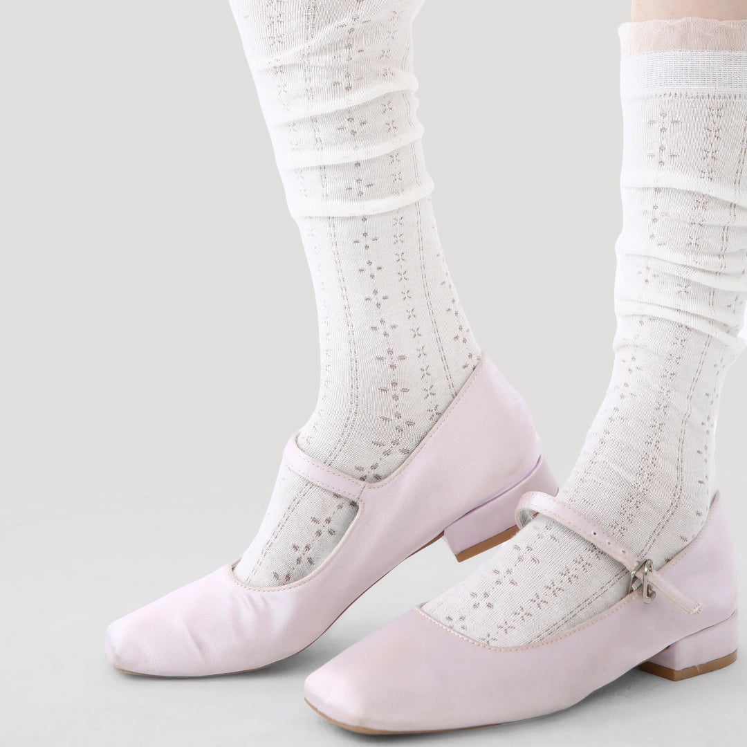 Women's Sheer Pointelle Calf Socks - product photo showing seamless stretch comfort