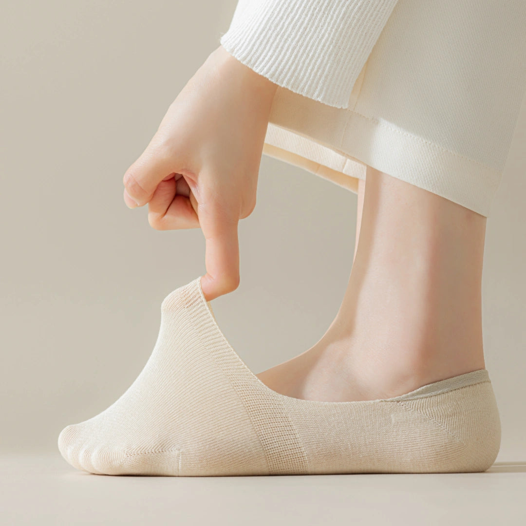 Women's Mulberry Silk & Modal Ultra-Thin No-Show Socks - product photo showing modal and mulberry silk comfort