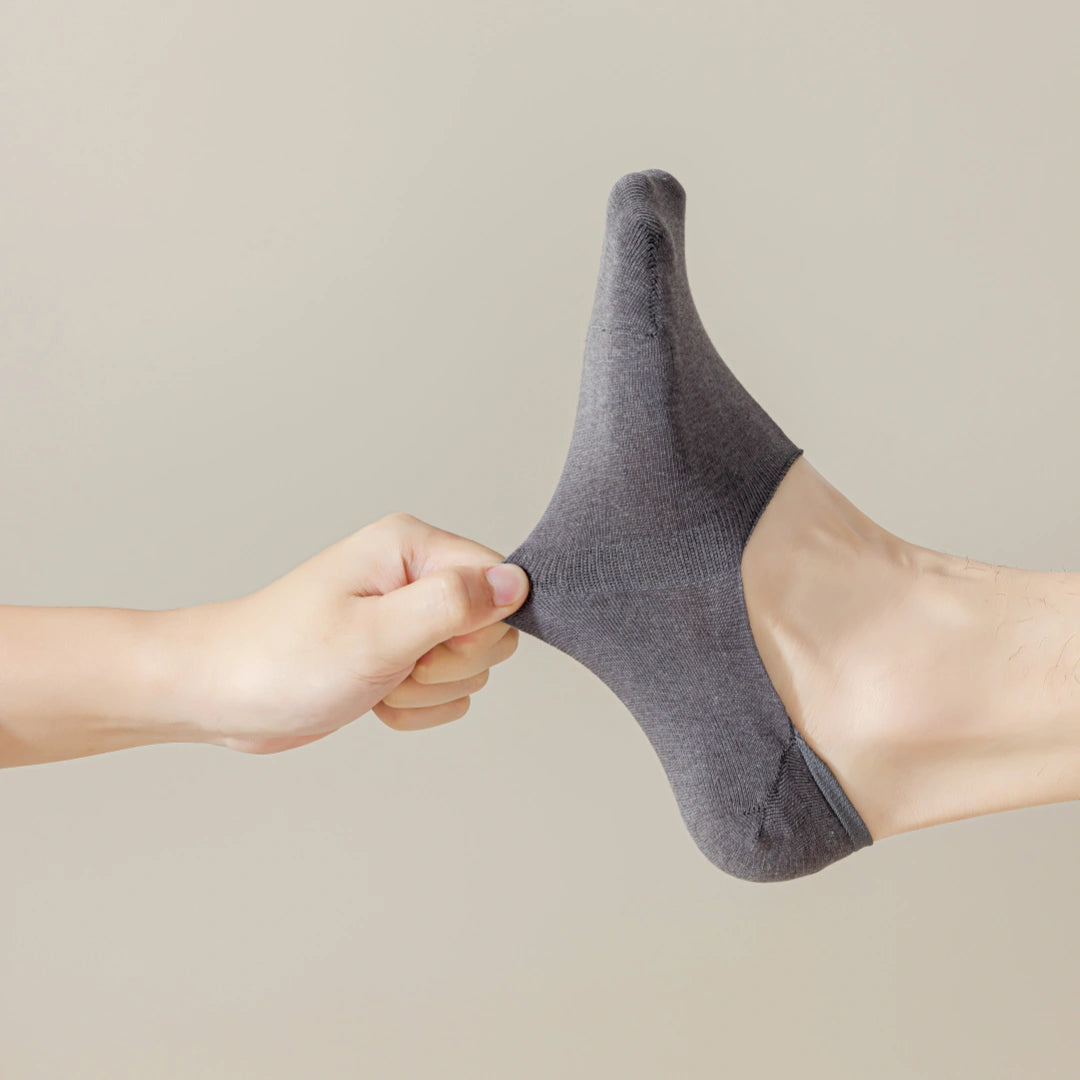 Men's Mulberry Silk & Modal Ultra-Thin No-Show Socks - product photo showing modal and mulberry silk comfort