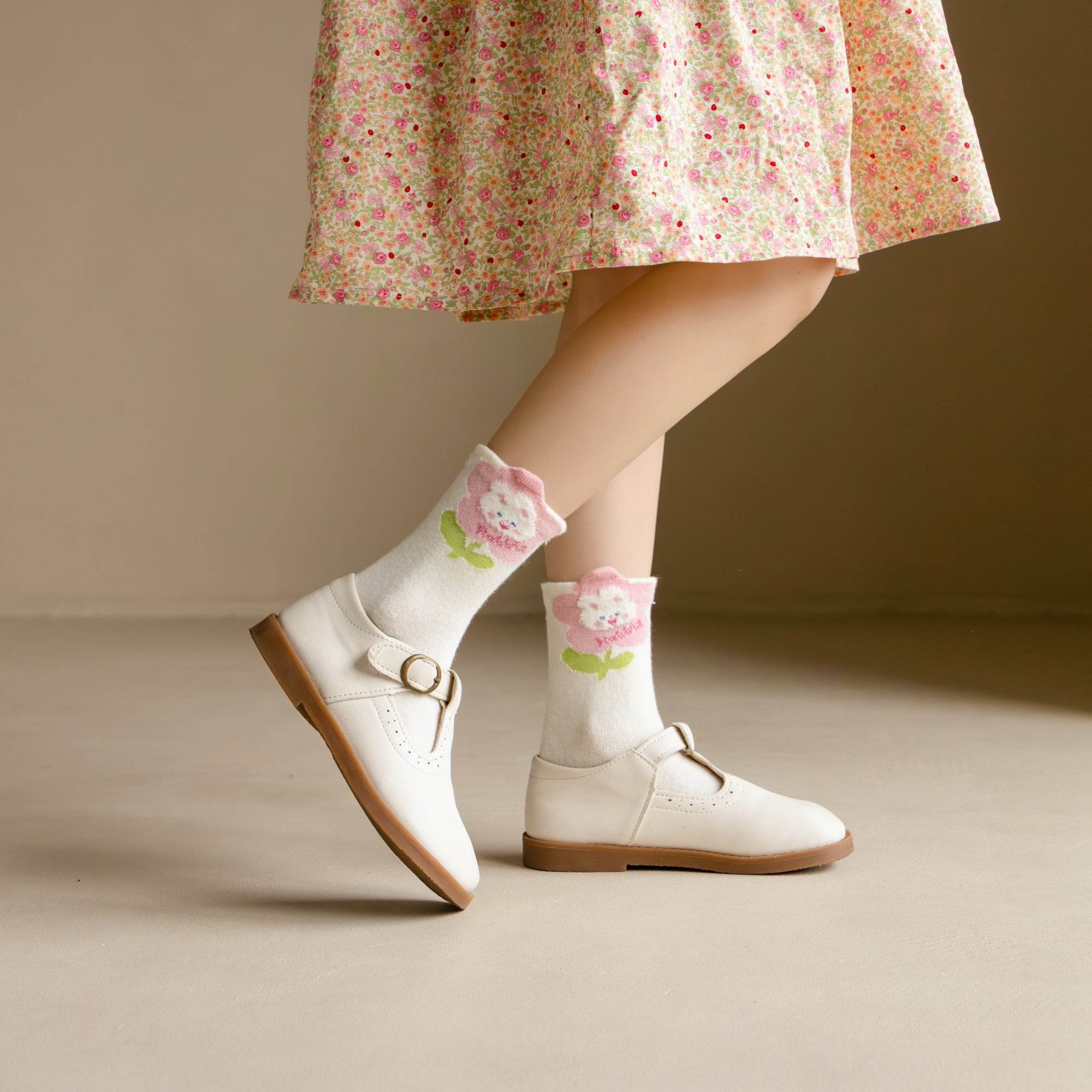 Kid's Girls' Dainty Floral & Bear Crew Socks - 5 Pairs - Weavasocks