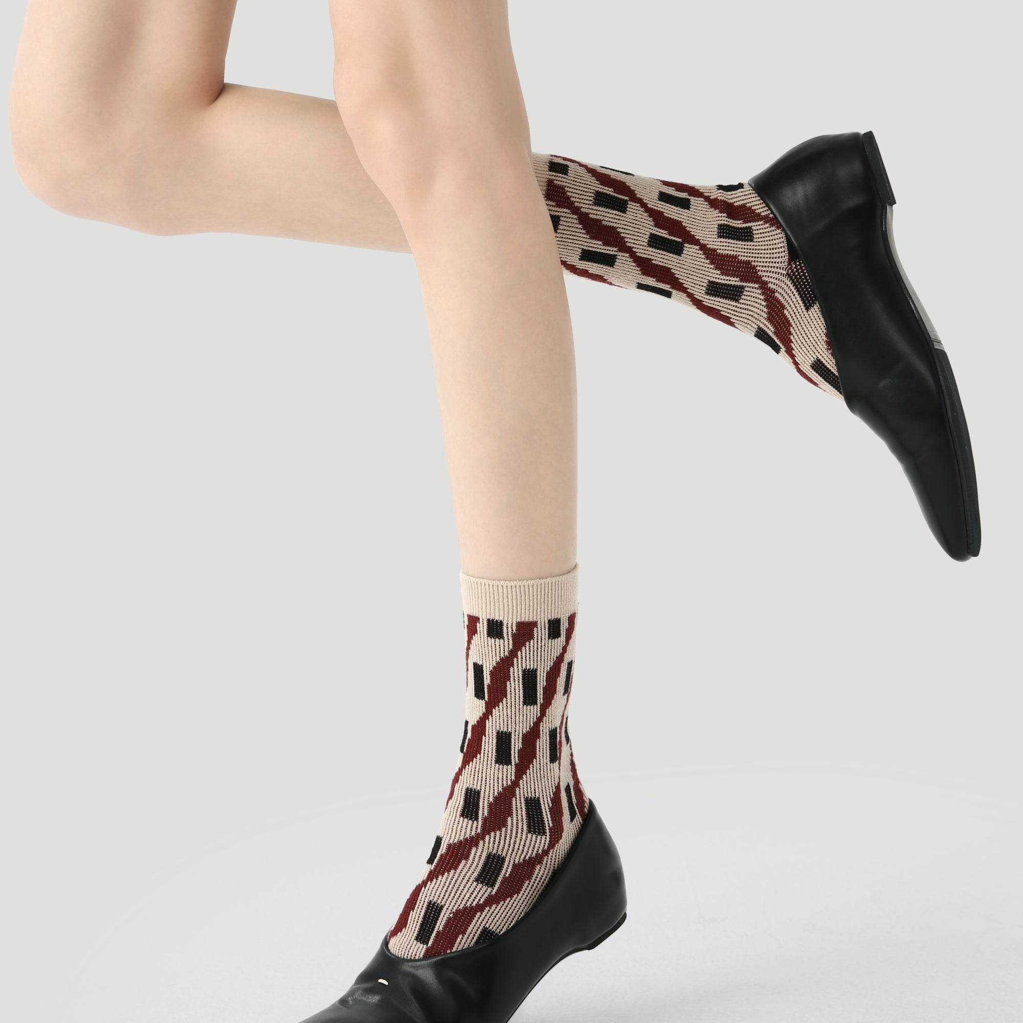 Women's Retro Geometric Crew Socks - 3 pairs - Weavasocks