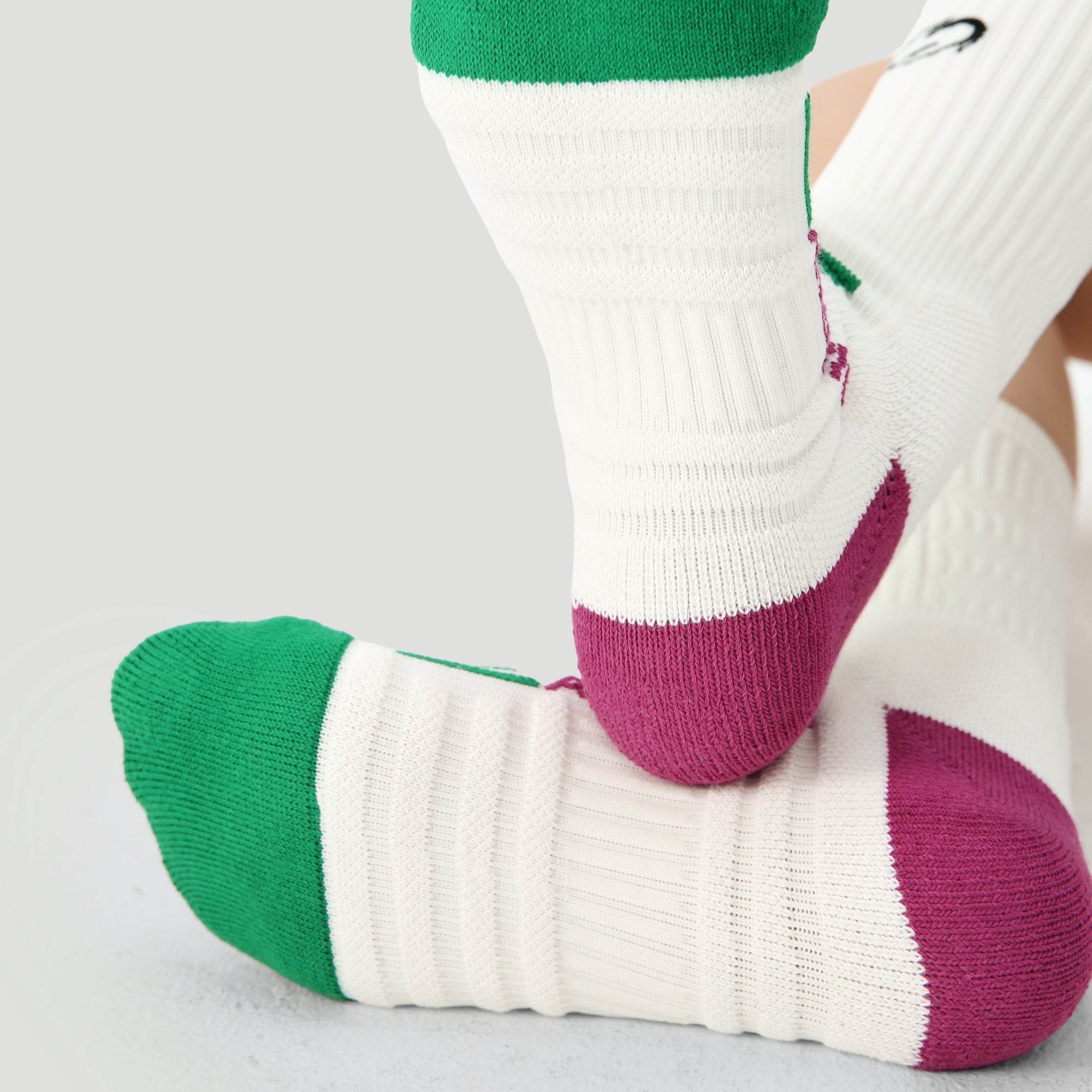 Women's Performance Cushioned Crew Socks - White / Forest / Berry