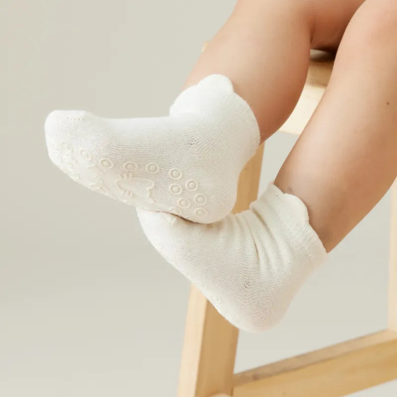 Babies Solid No-slip Socks-4 Pairs