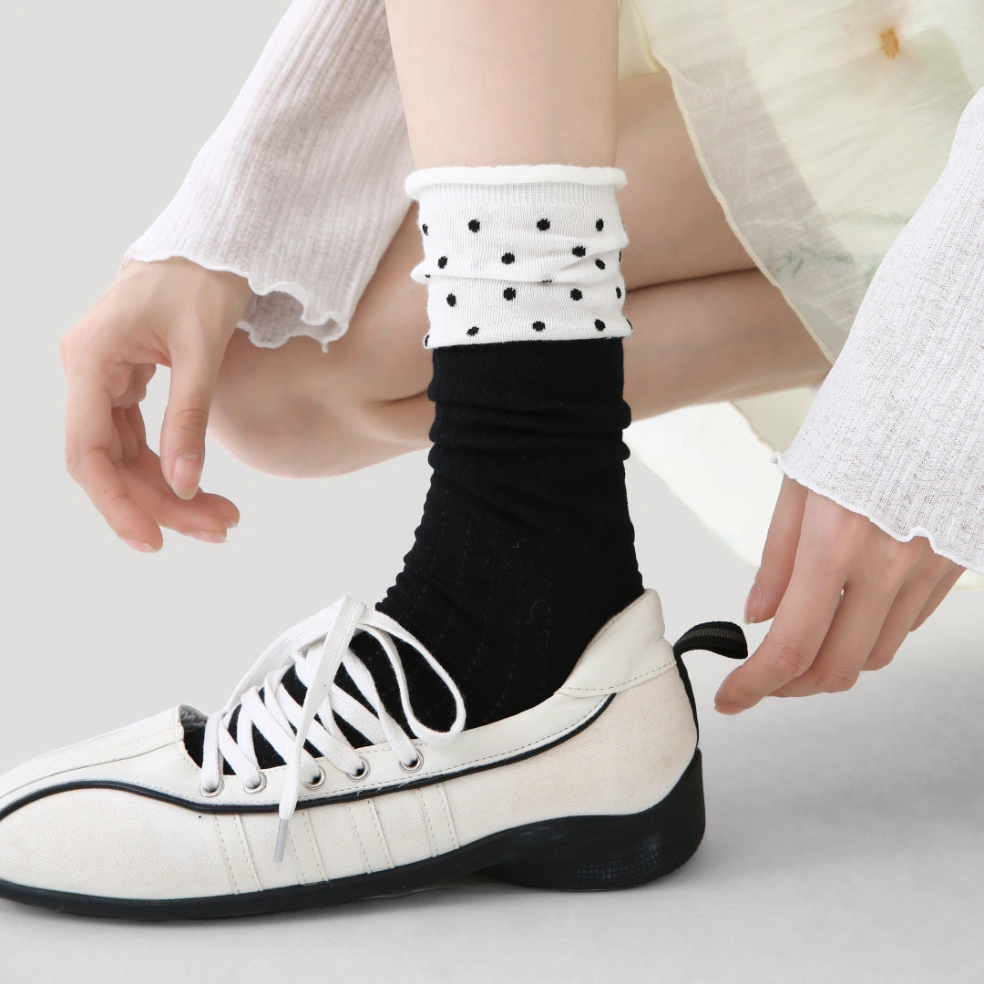 Women's Sheer Ruffle Cuff Socks - detail photo showing seamless stretch comfort
