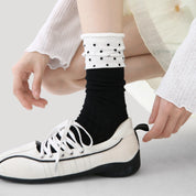 Women's Sheer Ruffle Cuff Socks - detail photo showing seamless stretch comfort
