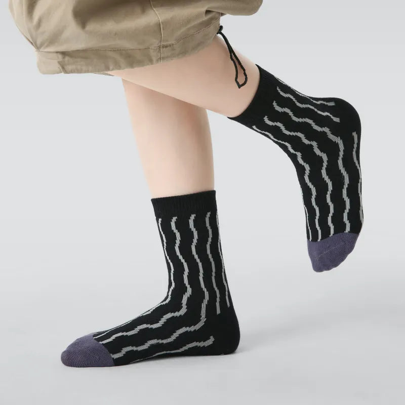 Kid's Modern Retro Style Crew Socks - 5 Pairs