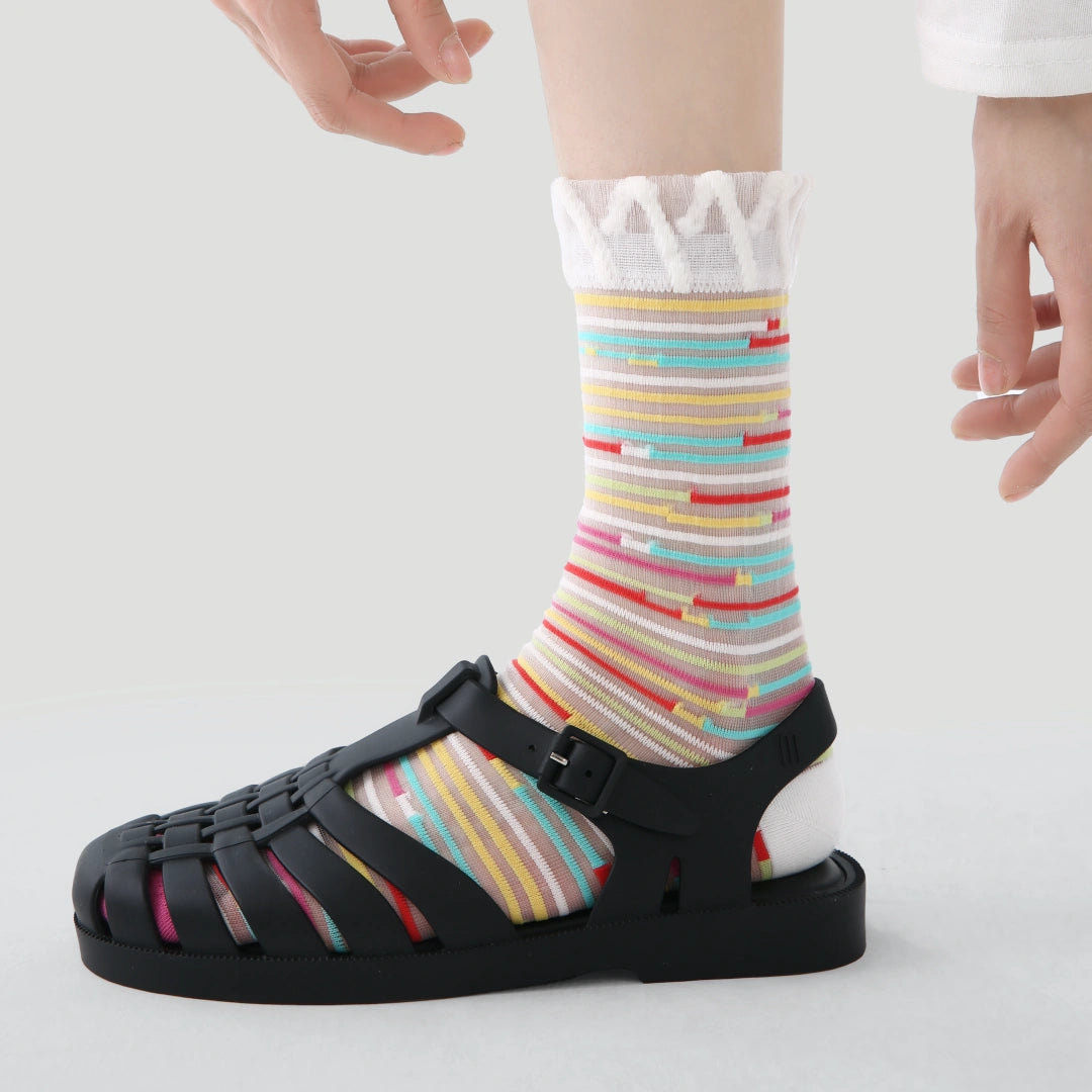 Aura Abstract Geometric Sheer Socks 3-Pack - sock set showing secure grip comfort