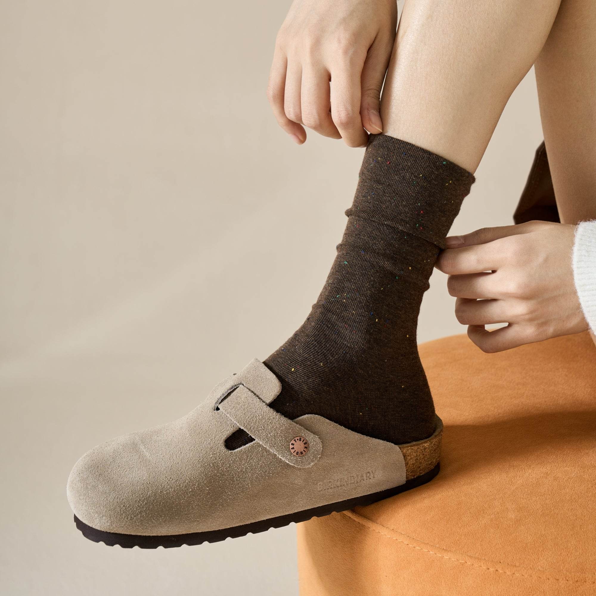 Women's Seamless Speckled Cotton Crew Socks - Single Pair