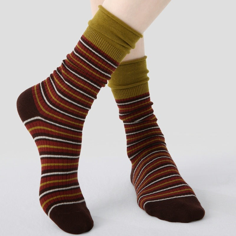 Striped Cuff Socks - Olive