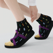 "Mosaic Dream" Geometric Color-block Ankle Socks 3-Pack