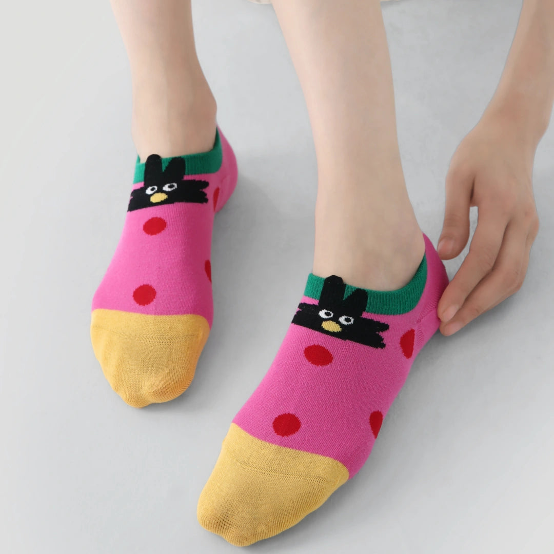 Women's Fun Cartoon Character No-Show Socks 5-Pack - sock set showing secure grip comfort