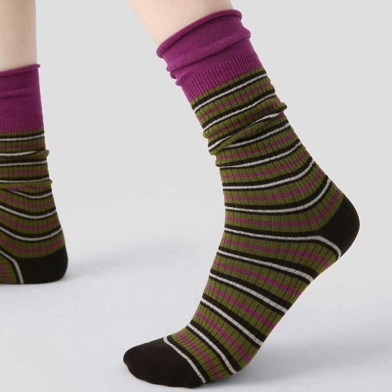 Striped Cuff Socks - Purple