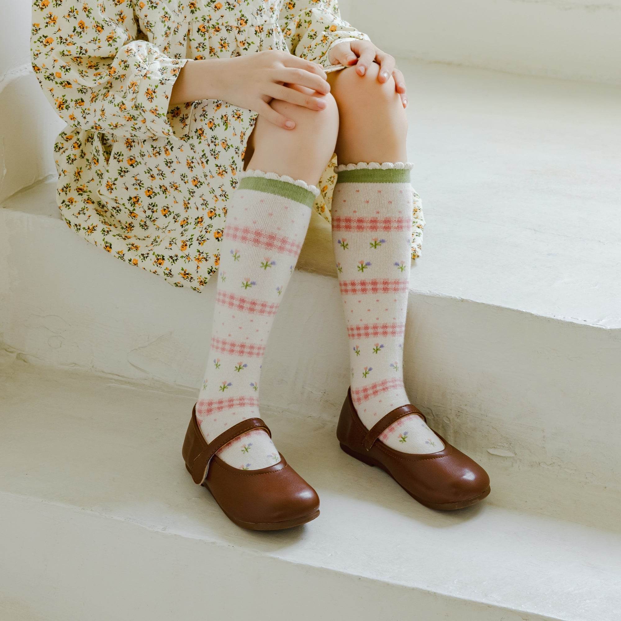 Kid's Floral & Plaid Knee High Socks - 3 Pairs - Weavasocks