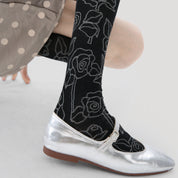 Women's Sheer Graphic Rose Calf Socks - product photo showing seamless stretch comfort