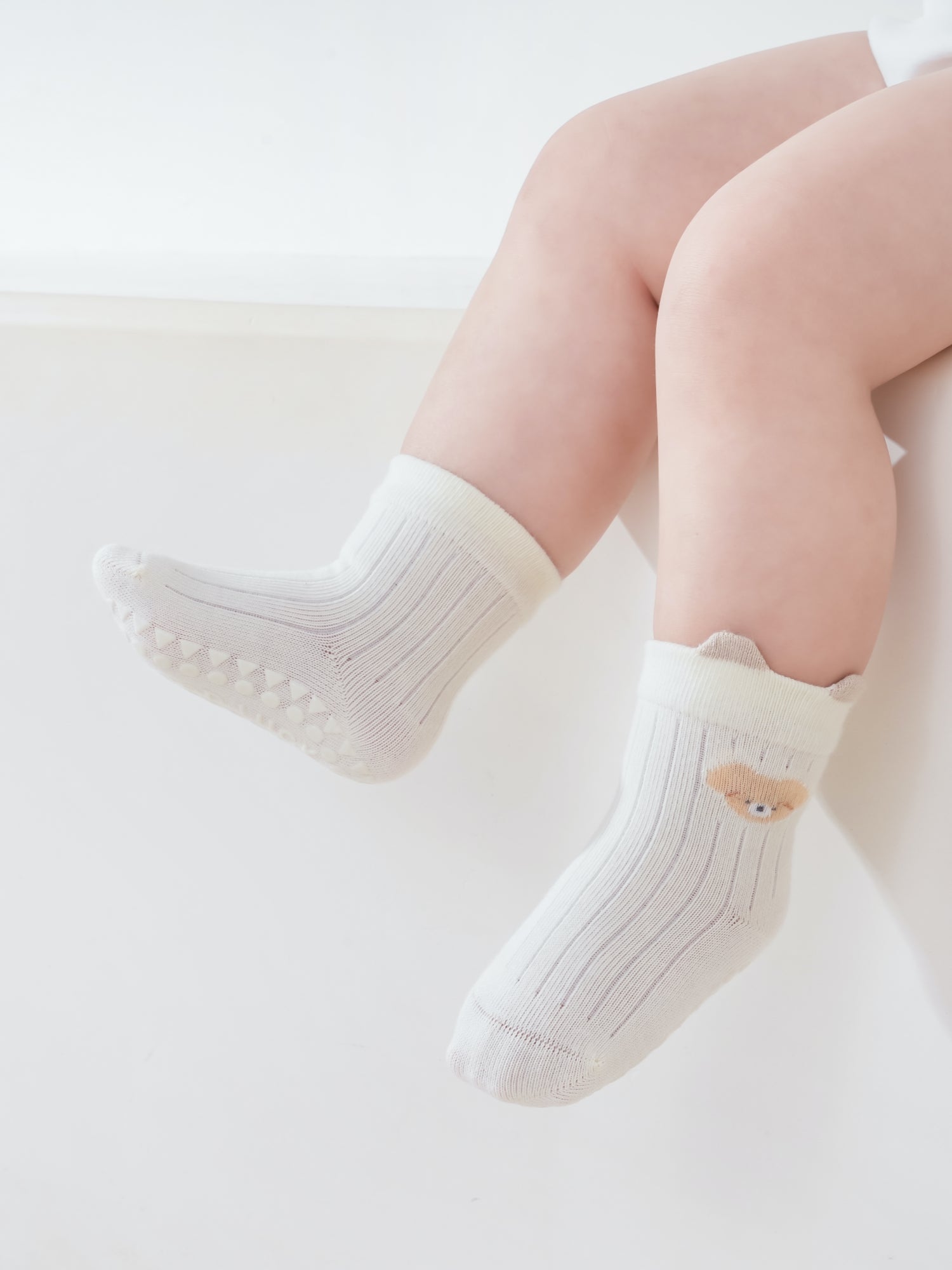Babies' Non-Slip Ribbed Crew Socks-3 Pack