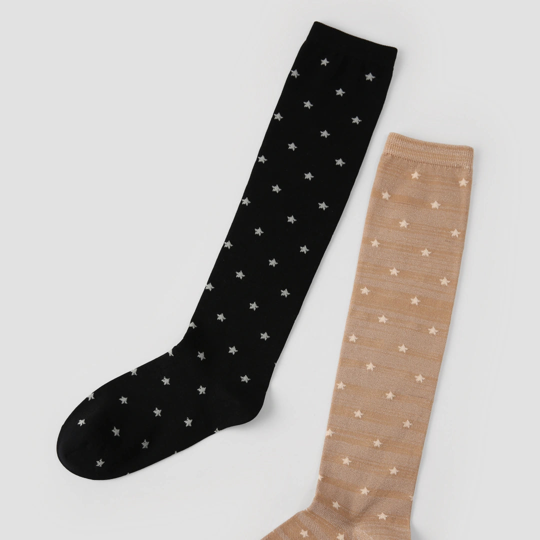 Women's Shimmer Star Knee-High Socks - product photo showing seamless stretch comfort