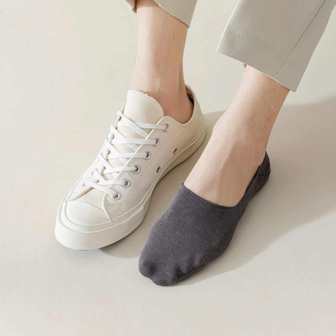 Men's Mulberry Silk & Modal Ultra-Thin No-Show Socks - product photo showing modal and mulberry silk comfort
